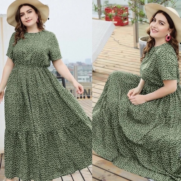 Boho plus size dot swing maxi dress - Picture 3 of 12